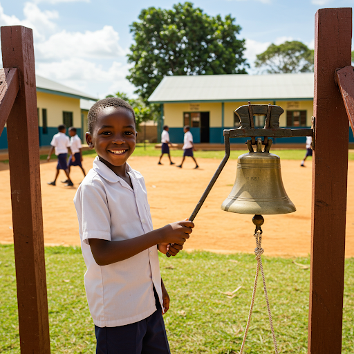 Student interacting with school bell system